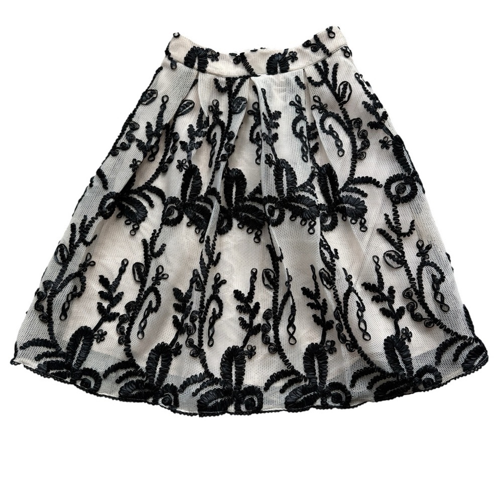 DRA Los Angeles Zoanne Embroidered Tulle Skirt Anthropologie Black Cream Midi S